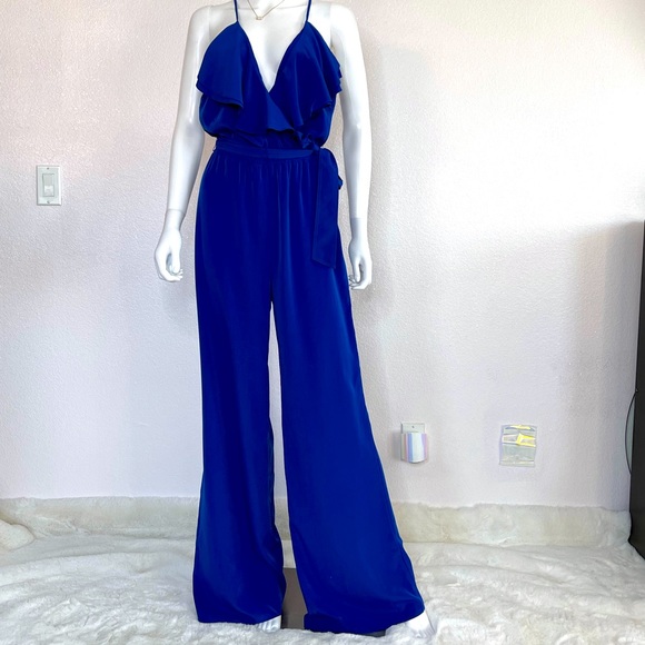 Laundry S blue jumpsuit ruffle wide leg jumpsuit - Picture 1 of 14